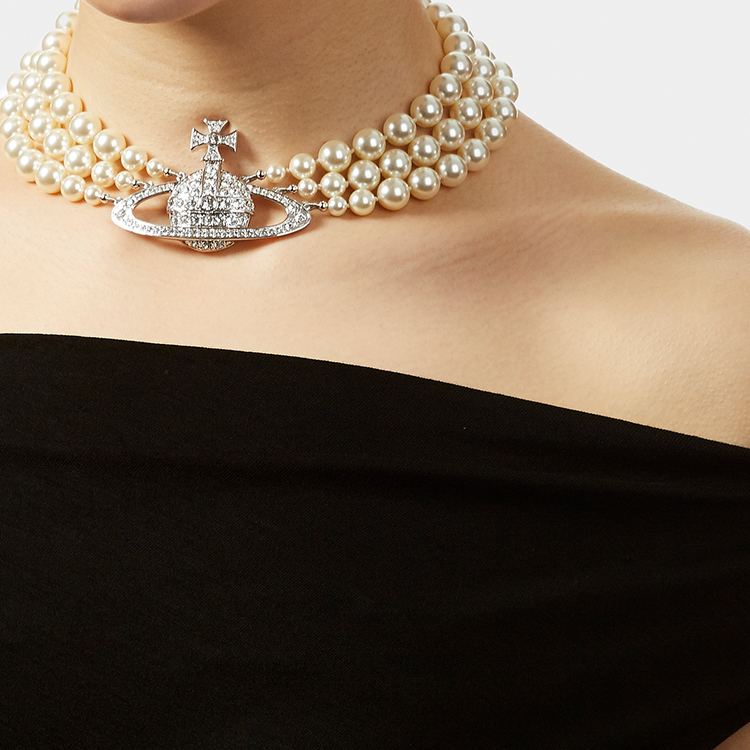 (Women) Vivienne Westwood Triple Row Embossed Brass Necklace Silver Women. 6303000702P127P127 圖 4