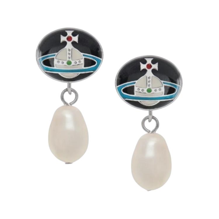 (Women) Vivienne Westwood Two-Tone Design Earrings -  Black. 6202014302p145im