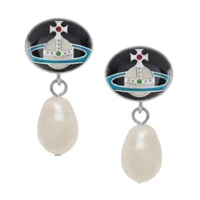 (Women) Vivienne Westwood Two-Tone Design Earrings - Black. 6202014302p145im