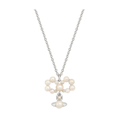 (Women) Vivienne Westwood Viviana Mini Pearl Bow Pendant Necklace Silver for Women. 8050889644590