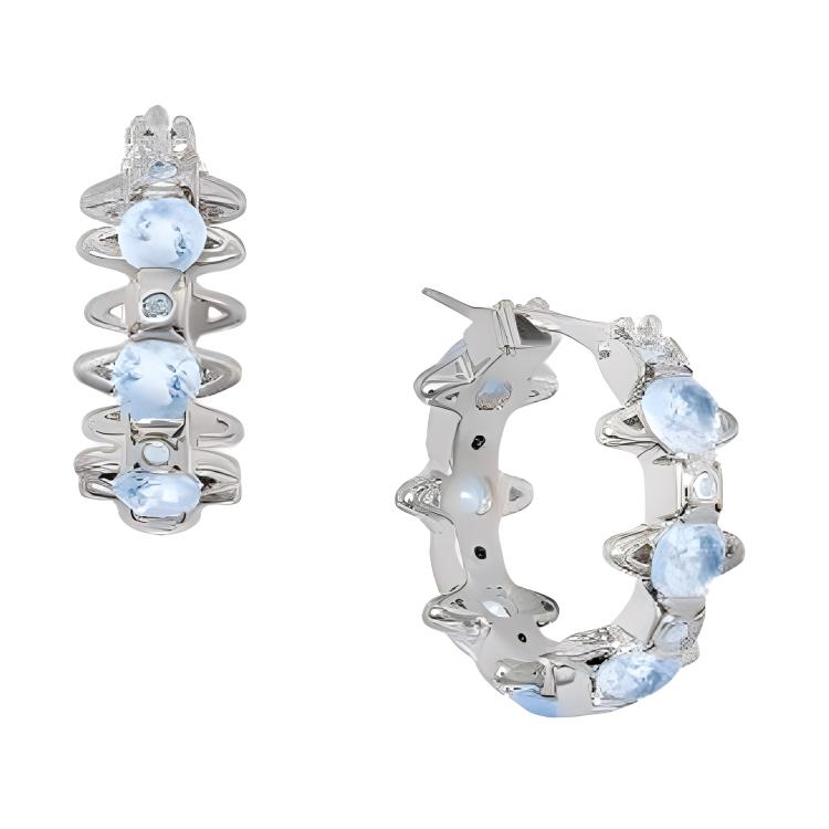 (Women) Vivienne Westwood Warwick Saturn Hoop Earrings Blue Gem/Silver -  Jewelry 6203007T-02P518