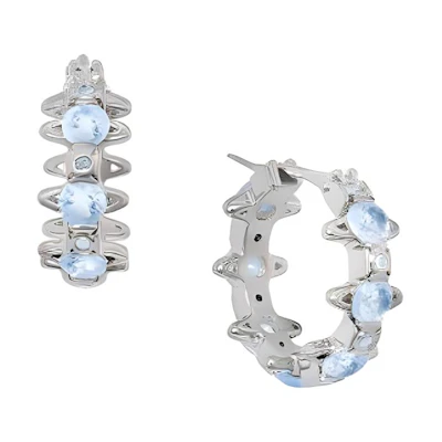 (Women) Vivienne Westwood Warwick Saturn Hoop Earrings Blue Gem/Silver - Jewelry 6203007T-02P518