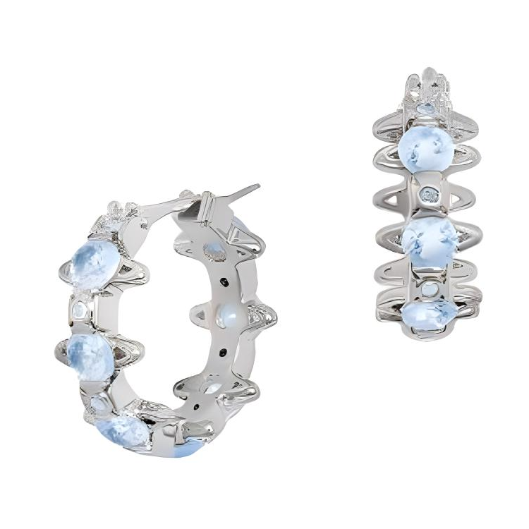 (Women) Vivienne Westwood Warwick Saturn Hoop Earrings Blue Gem/Silver -  Jewelry 6203007T-02P518 圖 3