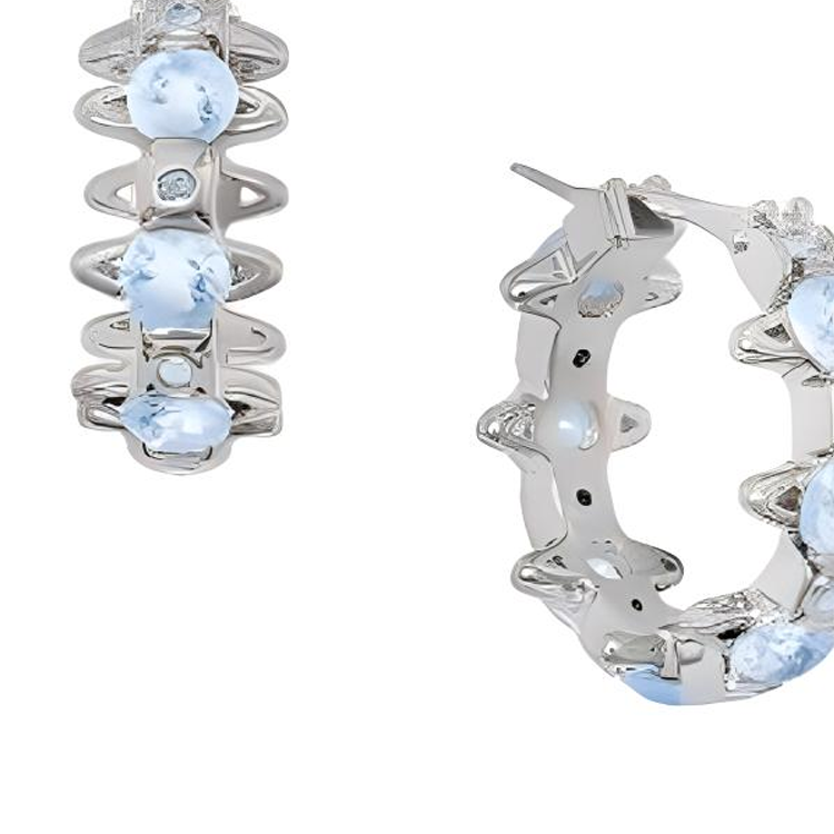 (Women) Vivienne Westwood Warwick Saturn Hoop Earrings Blue Gem/Silver -  Jewelry 6203007T-02P518 圖 4