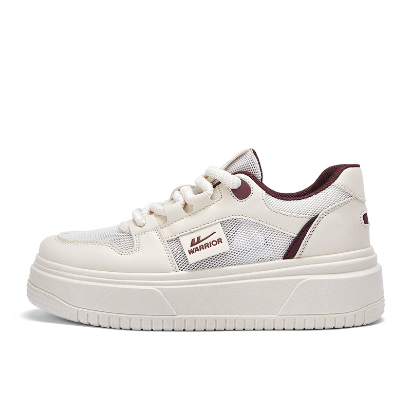 (Women) Warrior Canvas Low-Top Sneakers Beige Red Breathable Casual Shoes WBN1358-W Wine Red Color