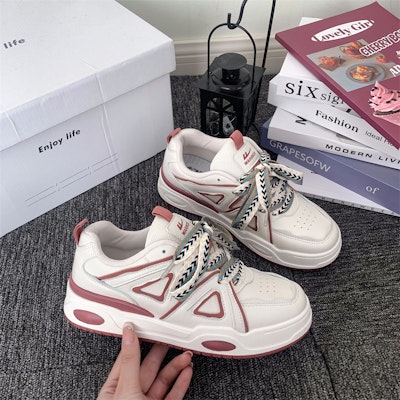 回力勇士 面包鞋 港風復古百搭 厚底 防滑耐磨 低筒 板鞋 女款 米鐵鏽紅 4