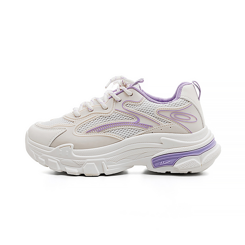 (Women) Warrior Classic Lightweight Breathable Dad Shoes Beige Purple Low-Top. WXY-H090C Rice Purple