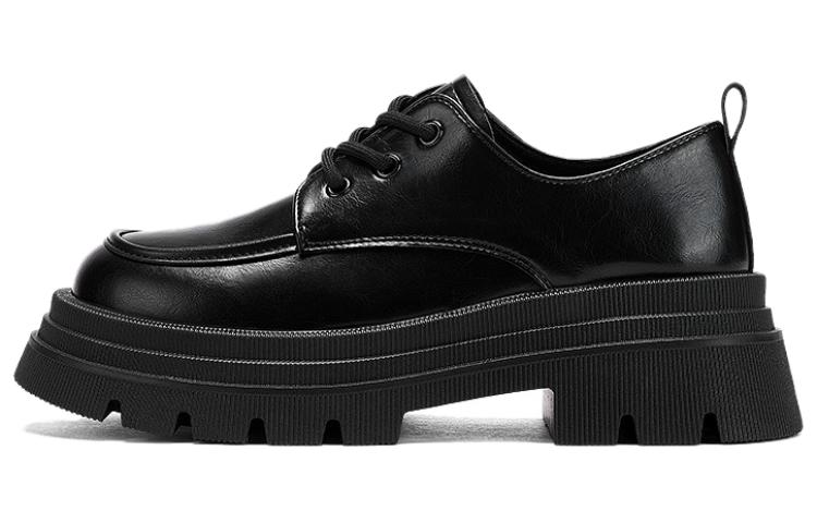 (Women) Warrior Thick-Soled Waterproof Leather Platform Loafers Black Shoes WXP(WZ)-164401