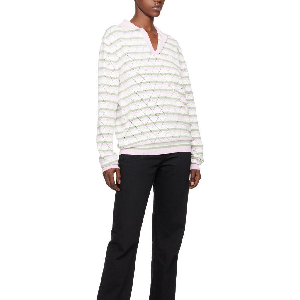 (Women) WE11DONE  Argyle Long Sleeve Polo Shirt Light Pink WD-KT0-24-639-U-LP 圖 3