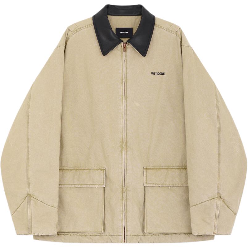 (Women) WE11DONE  Beige Logo Embroidered Drop Shoulder Long Sleeve Cotton Jacket WD-JP2-24-039-U-BG