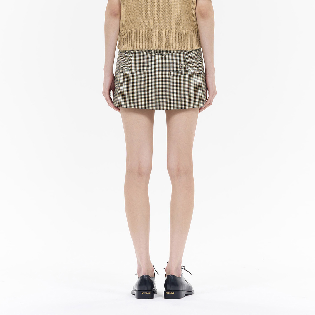 Purchase (Women) WE11DONE  Beige Plaid Mini Skirt with Letter Zipper Detail WD-SK2-24-239-W-BG