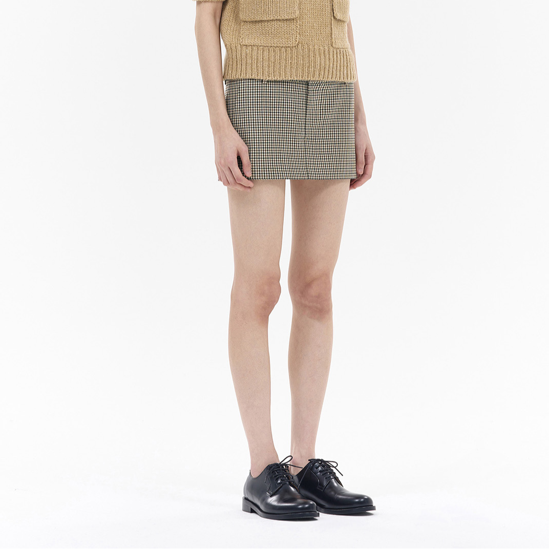 Details for (Women) WE11DONE  Beige Plaid Mini Skirt with Letter Zipper Detail WD-SK2-24-239-W-BG