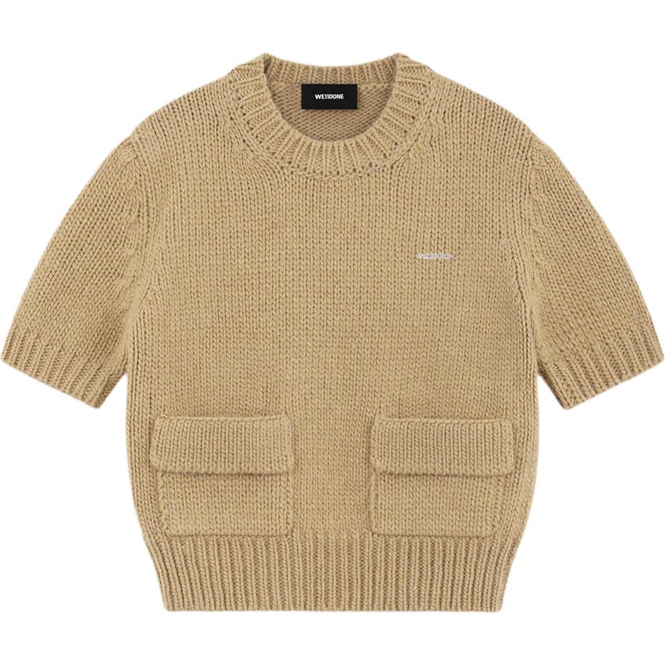 (Women) WE11DONE  Beige Pocket Knit Short Sleeve T-Shirt with Metal Logo. WD-KT2-24-631-W-BG 圖 2