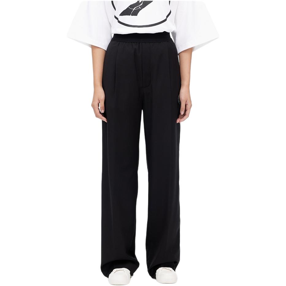 Lookbook (W) 웰던 블랙 레터 로고 프린트 엘라스틱 수트 팬츠 WD-PT4-20-729-U