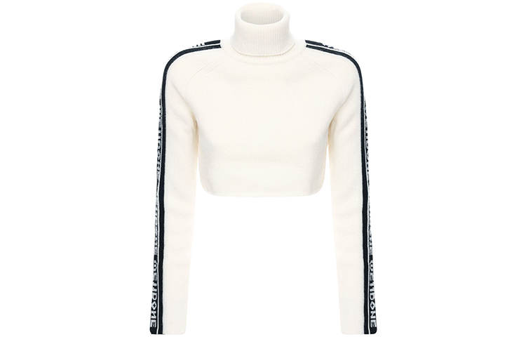(Women) WE11DONE  Black Logo Turtleneck Slim Sweater - White Trim. WD-KO8-20-040-W-BG