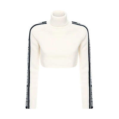 (Women) WE11DONE Black Logo Turtleneck Slim Sweater - White Trim. WD-KO8-20-040-W-BG