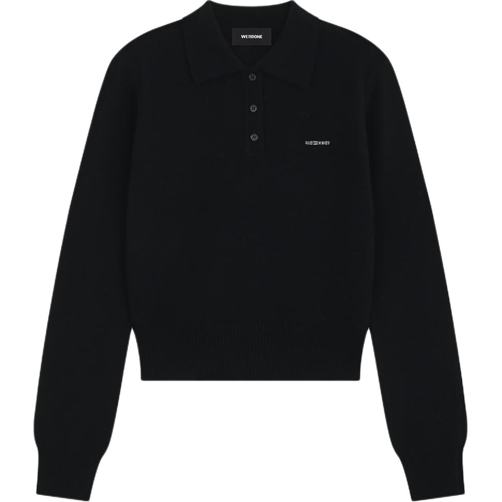 (Women) WE11DONE  Black Long Sleeve Pullover Polo Shirt with Three Buttons WD-KT2-24-606-W-BK