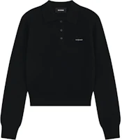 (Women) WE11DONE Black Long Sleeve Pullover Polo Shirt with Three Buttons WD-KT2-24-606-W-BK (Women) WE11DONE Black Long Sleeve Pullover Polo Shirt with Three Buttons WD-KT2-24-606-W-BK