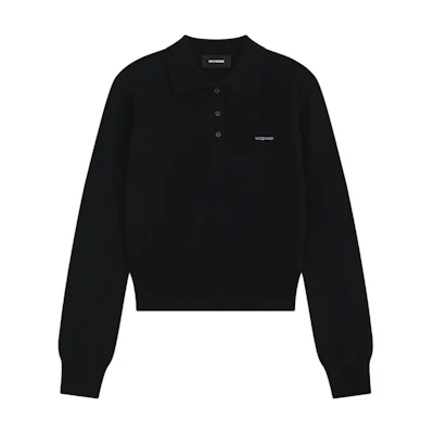 (Women) WE11DONE Black Long Sleeve Pullover Polo Shirt with Three Buttons WD-KT2-24-606-W-BK