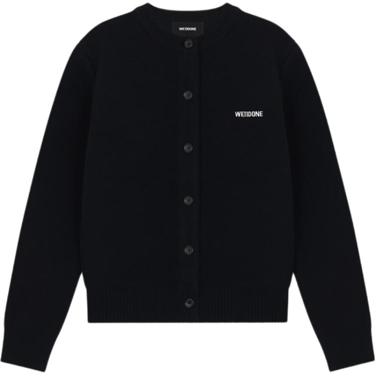 (Women) WE11DONE  Black Ribbed Crew Neck Cardigan Sweater Long Sleeve. WD-KC2-24-602-W-BK