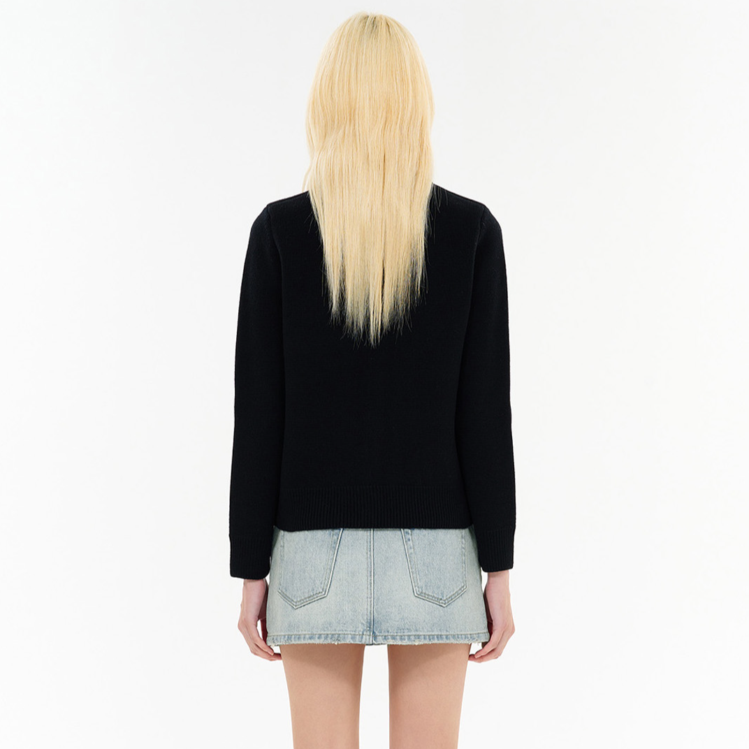 Purchase (W) WE11DONE 黑色羅紋圓領針織長袖開襟毛衣。 WD-KC2-24-602-W-BK