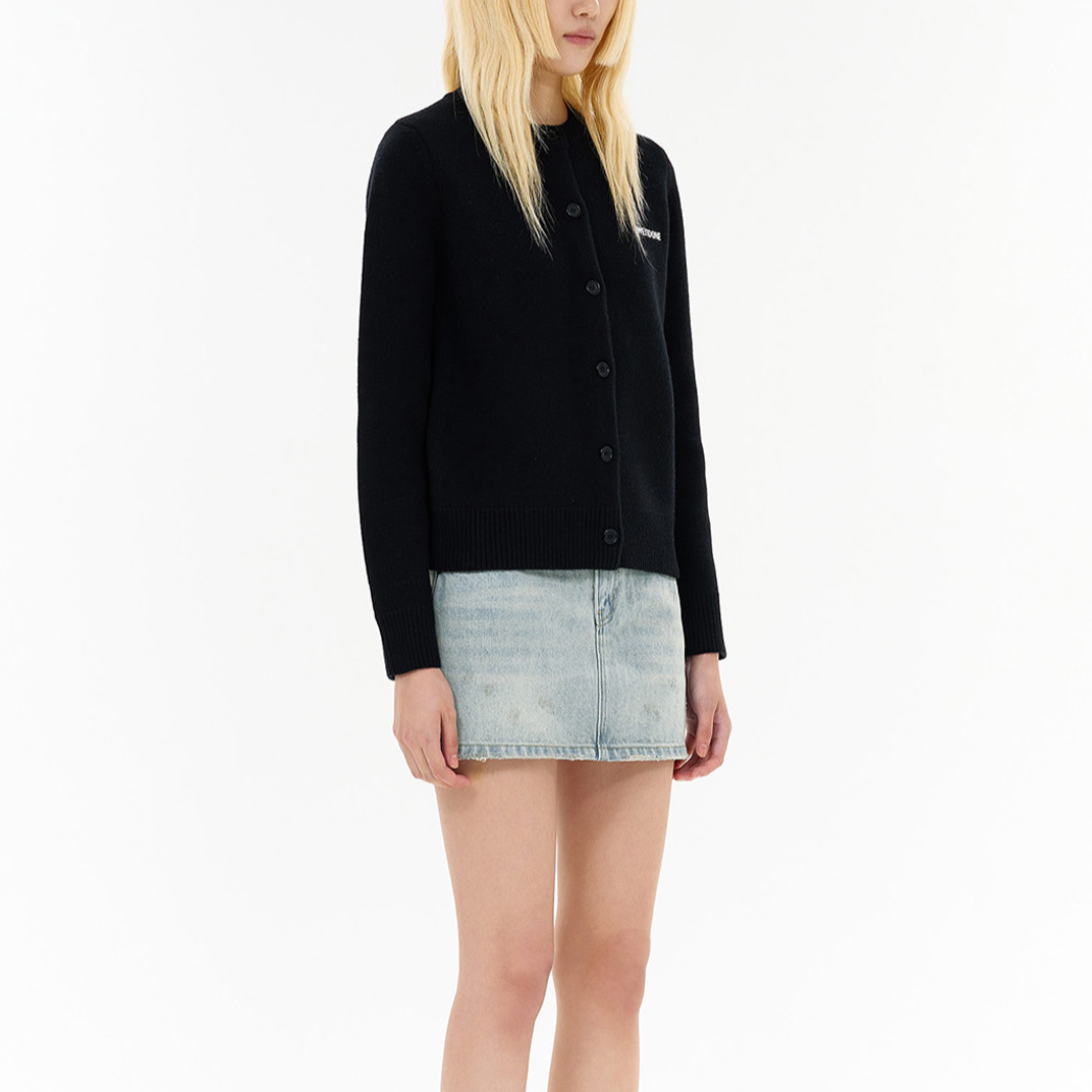 Details for (W) WE11DONE 黑色羅紋圓領針織長袖開襟毛衣。 WD-KC2-24-602-W-BK