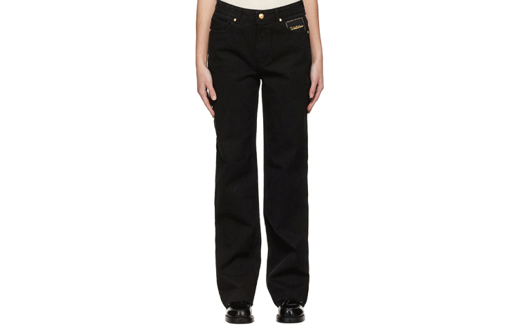 (Women) WE11DONE  Black Solid Cotton Straight-Leg Casual Pants WD-DP0-21-309-U-BK