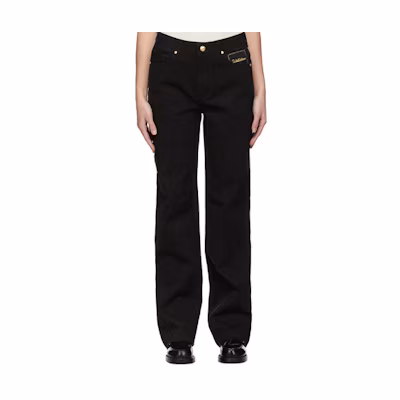 (Women) WE11DONE Black Solid Cotton Straight-Leg Casual Pants WD-DP0-21-309-U-BK