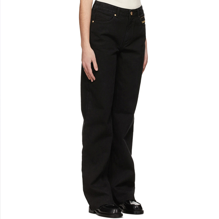 Purchase (W) WE11DONE 黑色純棉直筒休閒長褲 WD-DP0-21-309-U-BK