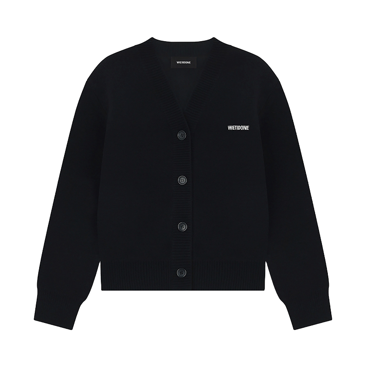 (Women) WE11DONE  Black V-Neck Oversized Letter Cardigan Sweater. WD-KC2-24-634-W-BK