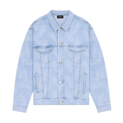 (Women) WE11DONE Blue Denim Jacket with Logo Print. WD-DJ3-21-311-U-BL
