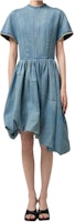 (Women) WE11DONE Blue Patchwork Mid-Length Frayed Short-Sleeve Dress WD-DO1-22-351-W (Women) WE11DONE Blue Patchwork Mid-Length Frayed Short-Sleeve Dress WD-DO1-22-351-W