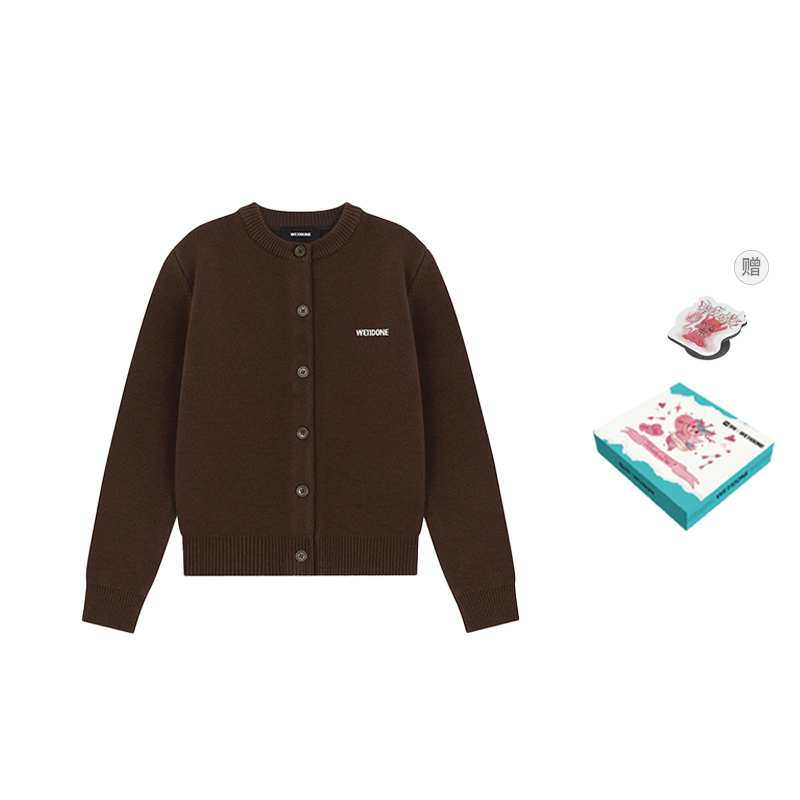 (Women) WE11DONE  Brown Button-Up Knit Cardigan Sweater. WD-KC2-24-602-W-BR