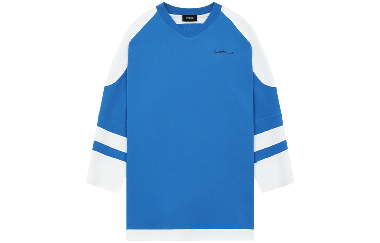 Order (Women) WE11DONE  Contrast Stripe Logo Long Sleeve Dress Blue WD-TO1-22-579-W-BL