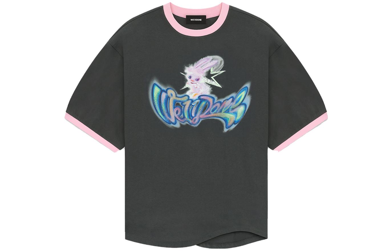 (Women) WE11DONE  Grey Cartoon Graphic Print Short Sleeve T-Shirt. WD-TT3-23-709-U-CH