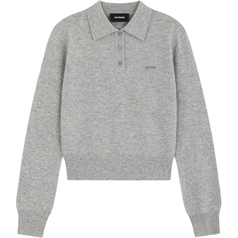 (Women) WE11DONE  Grey Short Sleeve Polo Shirt with Three Buttons. WD-KT2-24-606-W-GY