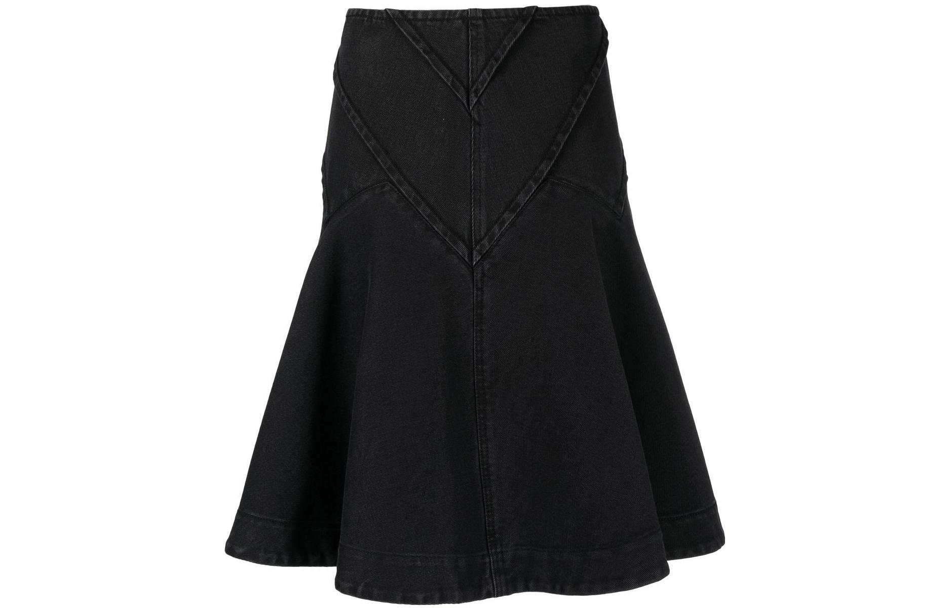 Order (Women) WE11DONE  High-Waisted A-Line Denim Maxi Skirt with Pleated Hem. WD-DS1-22-345-WWB