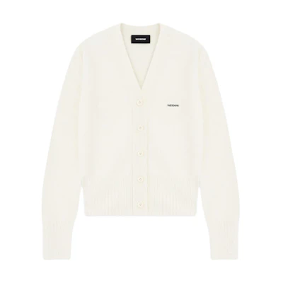 (Women) WE11DONE Ivory Long Sleeve Cashmere Sweater with Logo. WD-KC2-24-604-W-IV