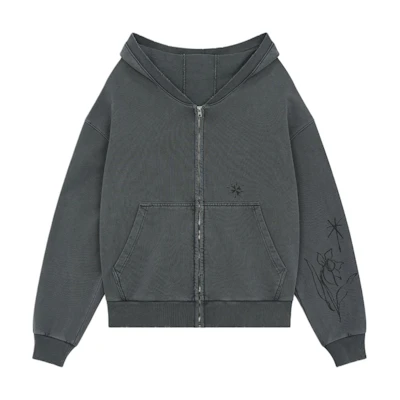 (Women) WE11DONE Loose Fit Long Sleeve Sweatshirt with Zip Pocket in Charcoal. WD-TJ2-24-845-U-CH