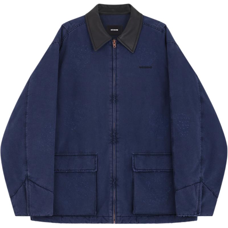 (Women) WE11DONE  Navy Blue Logo Embroidered Collared Oversized Cotton Jacket WD-JP2-24-039-U-NV