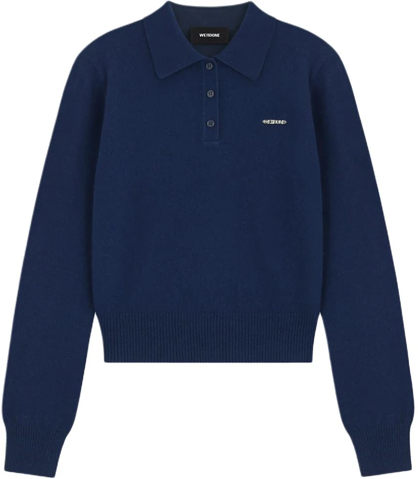 women-we-11-done-navy-blue-long-sleeve-pullover-polo-shirt-with-three-buttons-wd-kt-2-24-606-w-nv