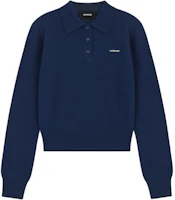(Women) WE11DONE Navy Blue Long Sleeve Pullover Polo Shirt with Three Buttons WD-KT2-24-606-W-NV (Women) WE11DONE Navy Blue Long Sleeve Pullover Polo Shirt with Three Buttons WD-KT2-24-606-W-NV