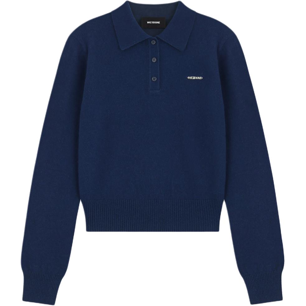 (Women) WE11DONE  Navy Blue Long Sleeve Pullover Polo Shirt with Three Buttons WD-KT2-24-606-W-NV 圖 2