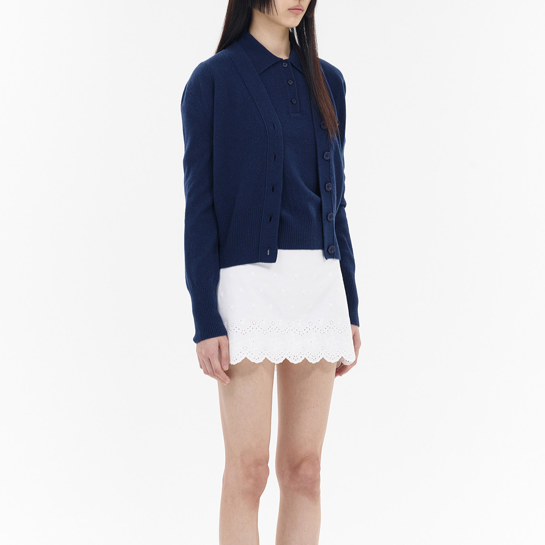 (Women) WE11DONE  Navy Blue Long Sleeve Pullover Polo Shirt with Three Buttons WD-KT2-24-606-W-NV 圖 6