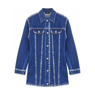 (Women) WE11DONE Single-Breasted Denim Jacket with Pocket in Blue. WD-DJ3-22-337-W-BL
