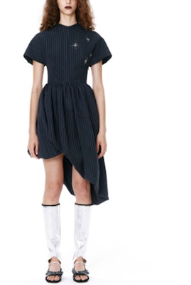 (W) WE11DONE 星星條紋不規則褶皺短袖洋裝. WD-OP1-22-122-W-NV Shop (W) WE11DONE 星星條紋不規則褶皺短袖洋裝. WD-OP1-22-122-W-NV