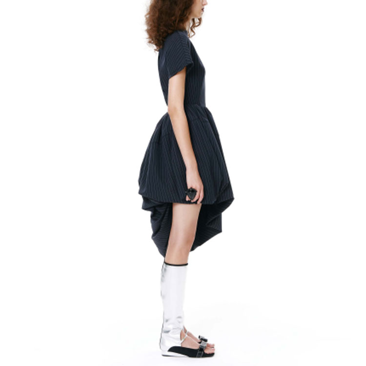 Details for (W) WE11DONE 星星條紋不規則褶皺短袖洋裝. WD-OP1-22-122-W-NV