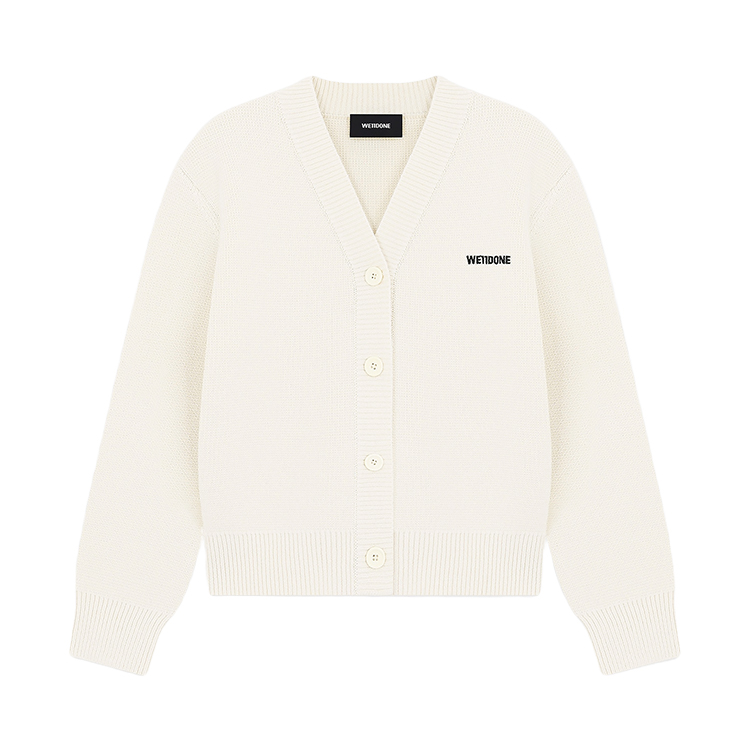 (Women) WE11DONE  V-Neck Cardigan Letter Print Long Sleeve Knit Sweater Off-White WD-KC2-24-634-W-IV