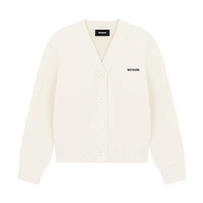 (Women) WE11DONE V-Neck Cardigan Letter Print Long Sleeve Knit Sweater Off-White WD-KC2-24-634-W-IV