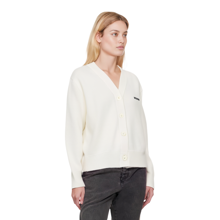 Shop (W) WE11DONE V領開衫 字母印花長袖針織毛衣 白色 WD-KC2-24-634-W-IV